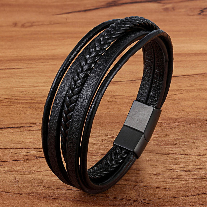 Braided Leather & Stainless Steel Men's bracelet