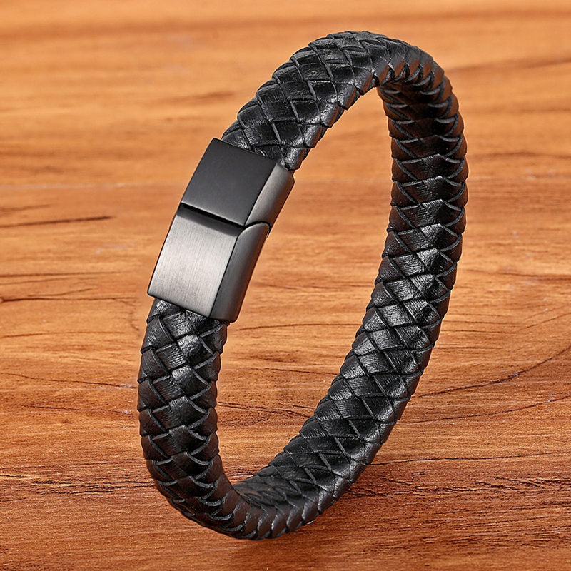 Braided Leather & Stainless Steel Men's bracelet