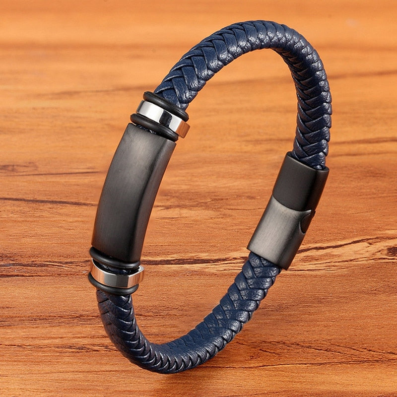 Braided Leather & Stainless Steel Men's bracelet