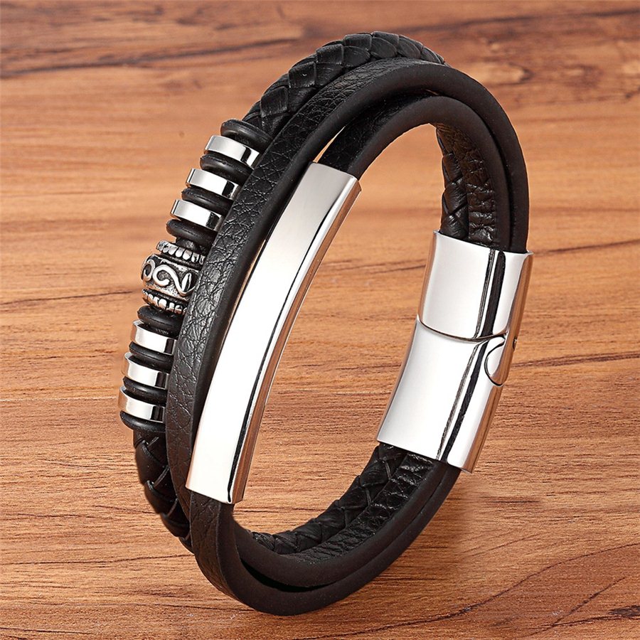 Braided Leather & Stainless Steel Men's bracelet