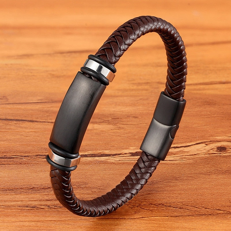 Braided Leather & Stainless Steel Men's bracelet