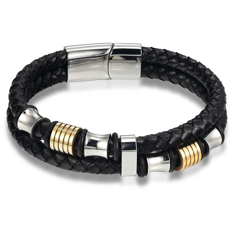 Braided Leather & Stainless Steel Men's bracelet