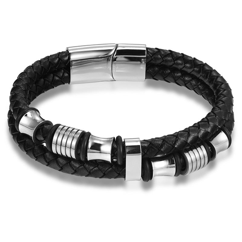 Braided Leather & Stainless Steel Men's bracelet