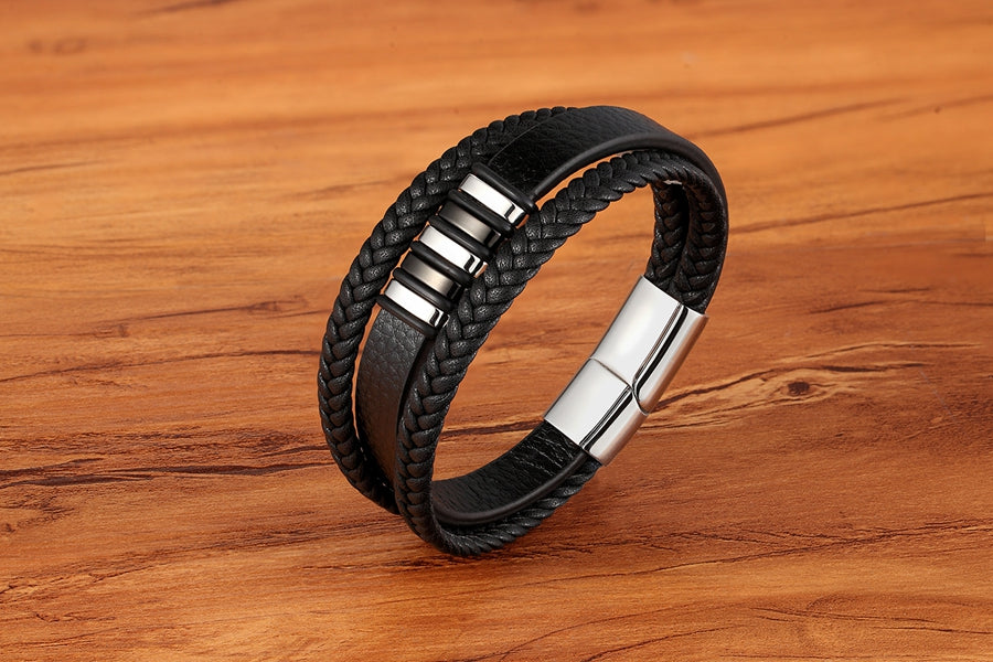 Braided Leather & Stainless Steel Men's bracelet