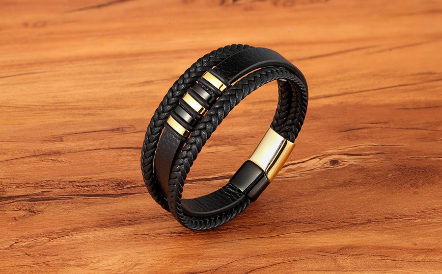 Braided Leather & Stainless Steel Men's bracelet