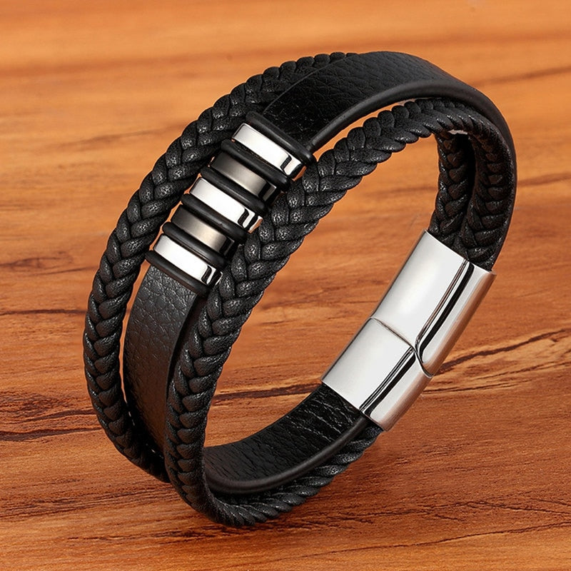 Braided Leather & Stainless Steel Men's bracelet