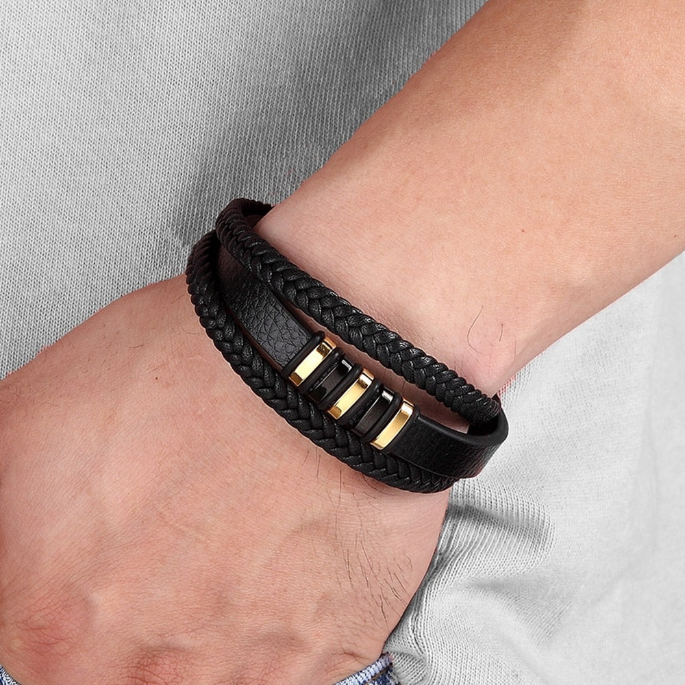 Braided Leather & Stainless Steel Men's bracelet