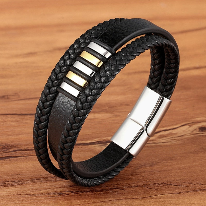 Braided Leather & Stainless Steel Men's bracelet