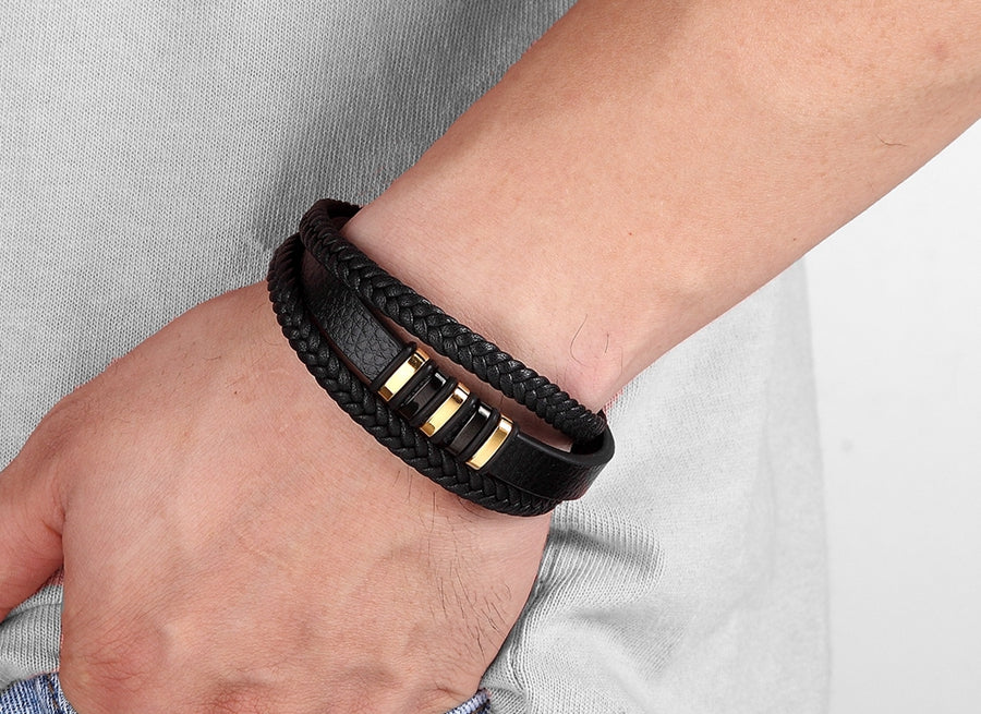 Braided Leather & Stainless Steel Men's bracelet