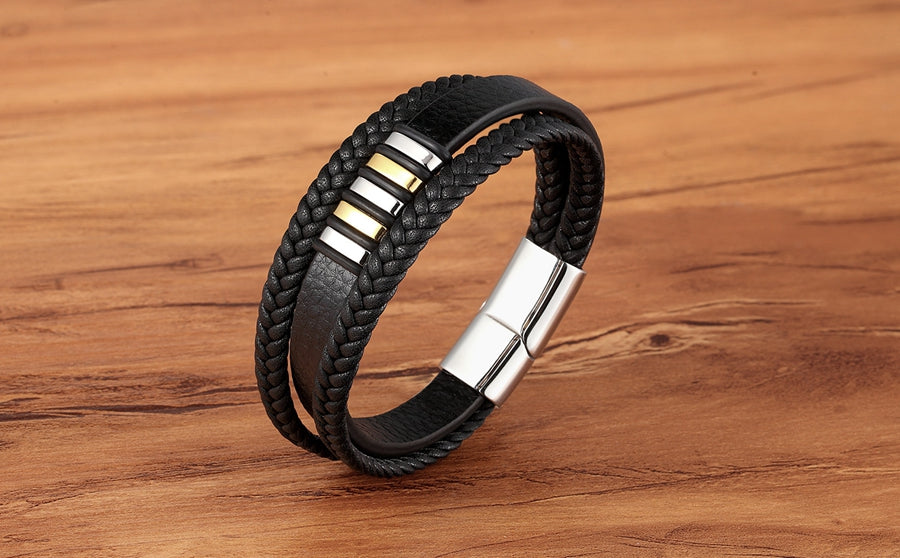 Braided Leather & Stainless Steel Men's bracelet