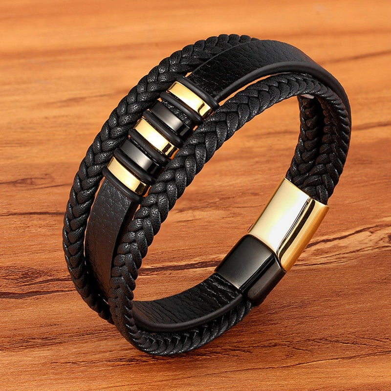 Braided Leather & Stainless Steel Men's bracelet