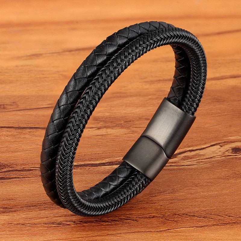 Braided Leather & Stainless Steel Men's bracelet