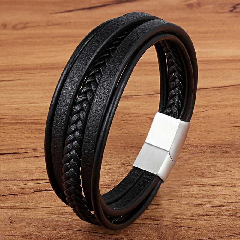 Braided Leather & Stainless Steel Men's bracelet