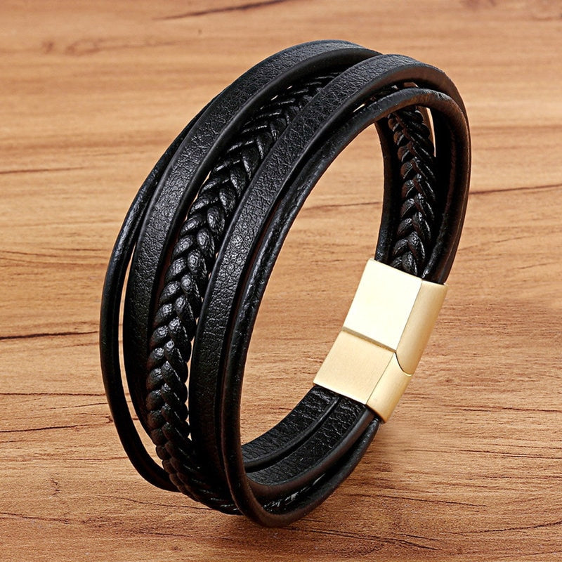 Braided Leather & Stainless Steel Men's bracelet