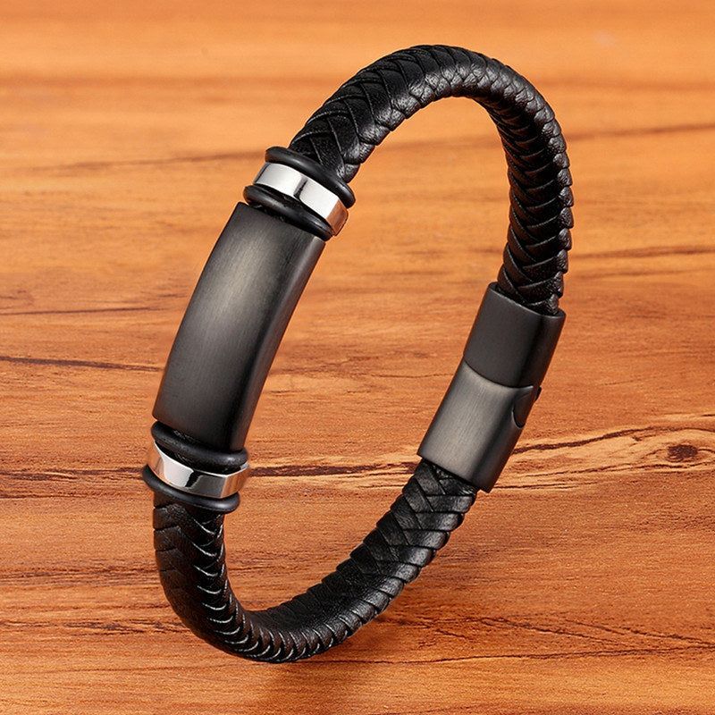 Braided Leather & Stainless Steel Men's bracelet