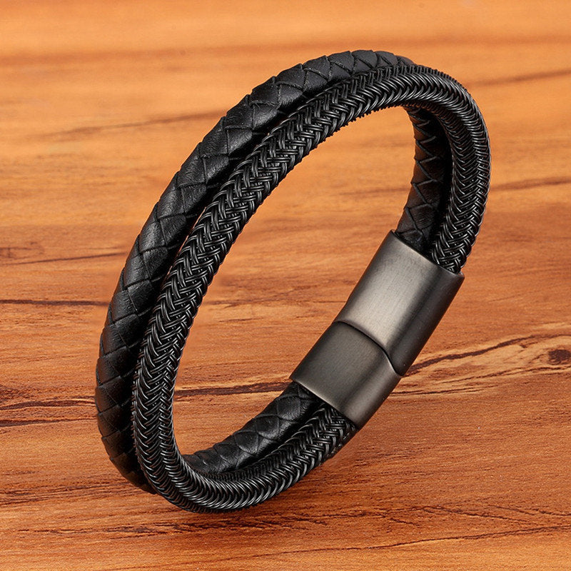 Braided Leather & Stainless Steel Men's bracelet