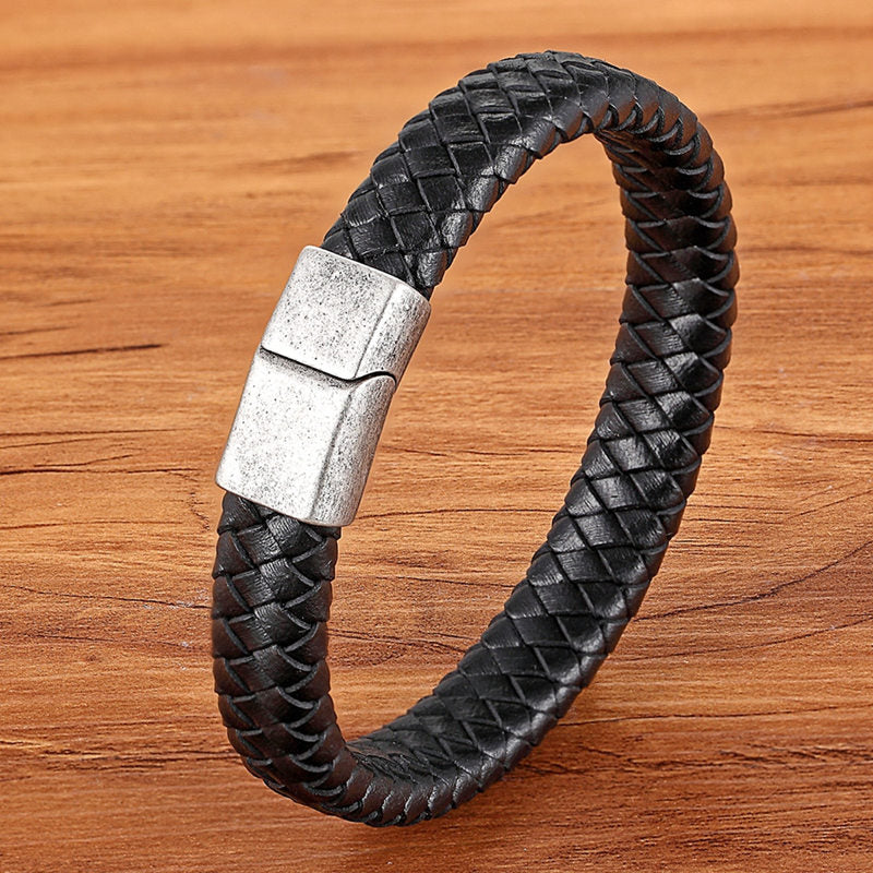 Braided Leather & Stainless Steel Men's bracelet
