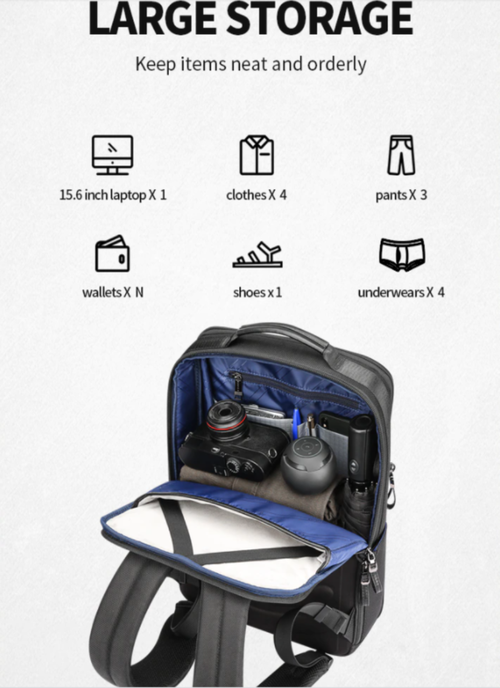 Anti Theft 15.6 Inch Laptop Backpack - USB External Charge - Waterproof