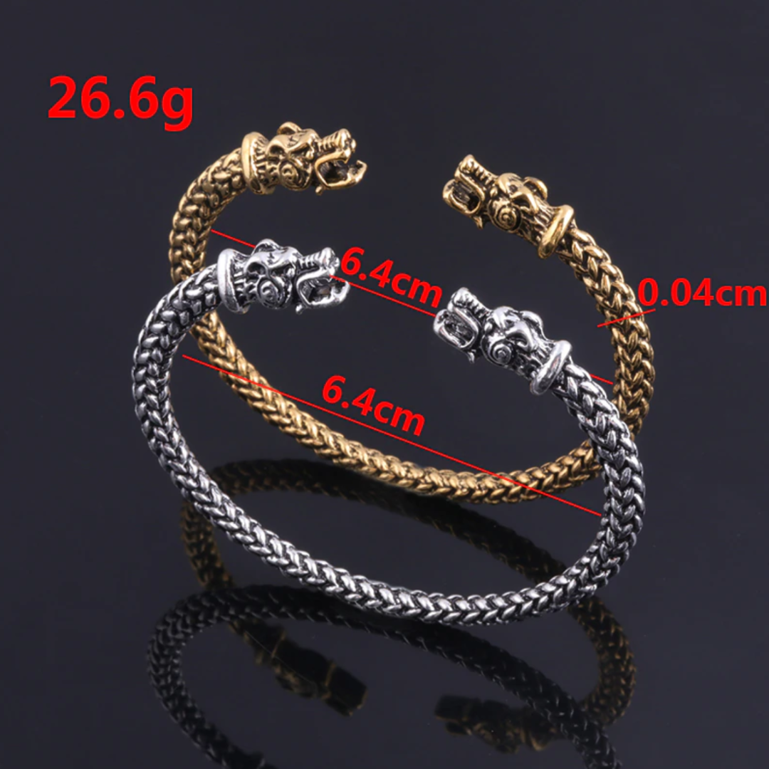 Double Head Dragon Open Cuff Bracelet
