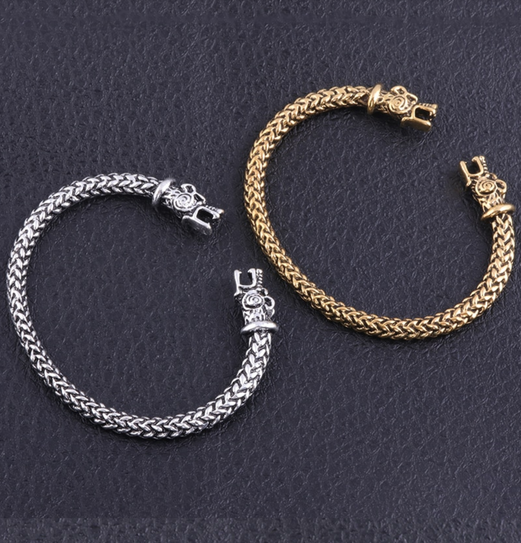 Double Head Dragon Open Cuff Bracelet
