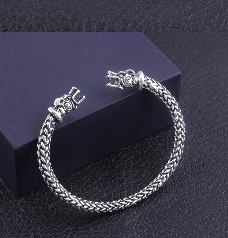 Double Head Dragon Open Cuff Bracelet