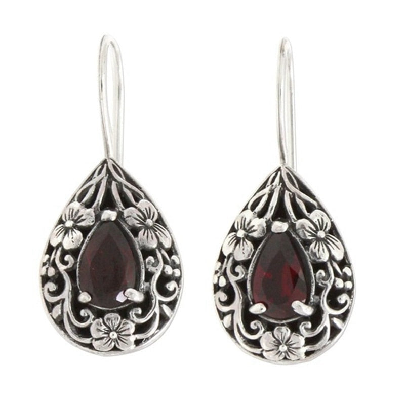 Water Droplet Pear Shaped Vintage Red Rhinestone Earrings