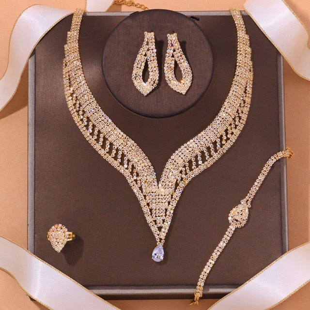 Bridal Jewelry Set - Crystal Water-Drop Dubai Set Fashion Wedding Accessories
