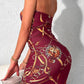 Scarf Print Ruched Halter Neck Bodycon Dress