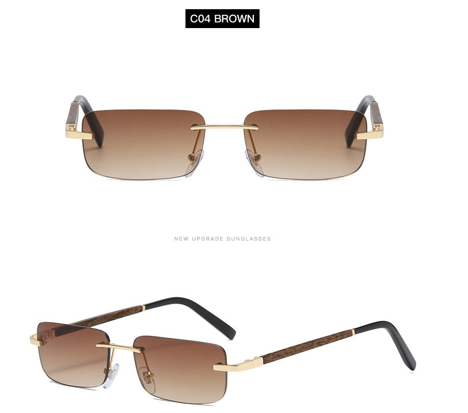 Square Frameless Wood Grain Legs Sunglasses