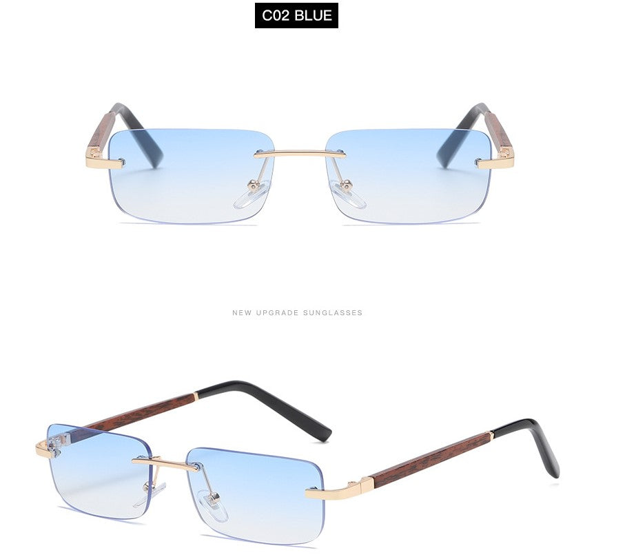 Square Frameless Wood Grain Legs Sunglasses