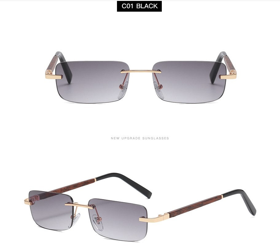 Square Frameless Wood Grain Legs Sunglasses