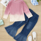 Girls BE YOURSELF T-Shirt and Bell Bottom Jeans Set