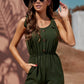 Tie Sleeve Buttons Pocketed Romper