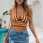 Striped Halter Neck Cropped Knit Top