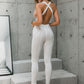Crisscross Back Deep V Jumpsuit