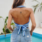 Striped Halter Neck Cropped Knit Top