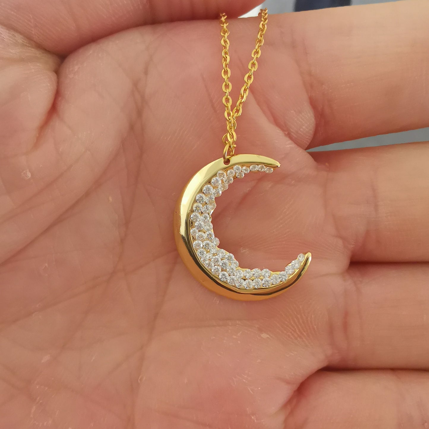 Crescent Moon Crystal Stones Necklace