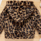 Girls Leopard Zipper Front Hooded Coat