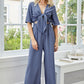 Tie Front Cutout Wide Leg Jumpsuit