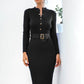 Snap Down Rib-Knit Slit Sweater Dress
