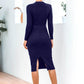 Snap Down Rib-Knit Slit Sweater Dress
