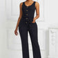 Button Detail Tie Waist Jumpsuit with Pockets