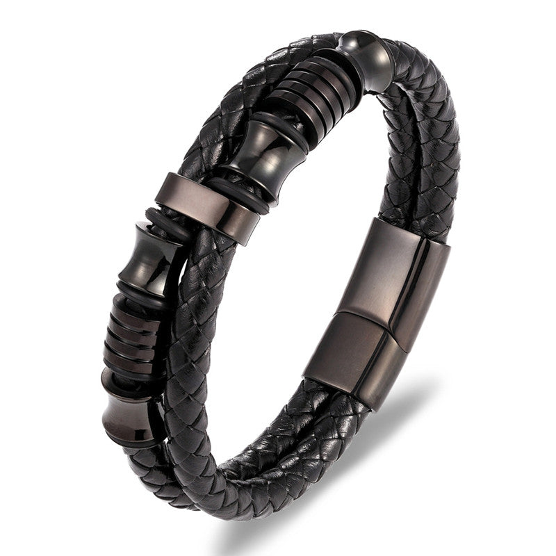 Braided Leather & Stainless Steel Men's bracelet