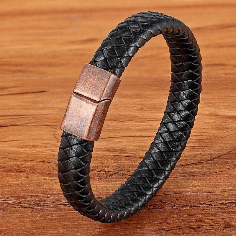 Braided Leather & Stainless Steel Men's bracelet