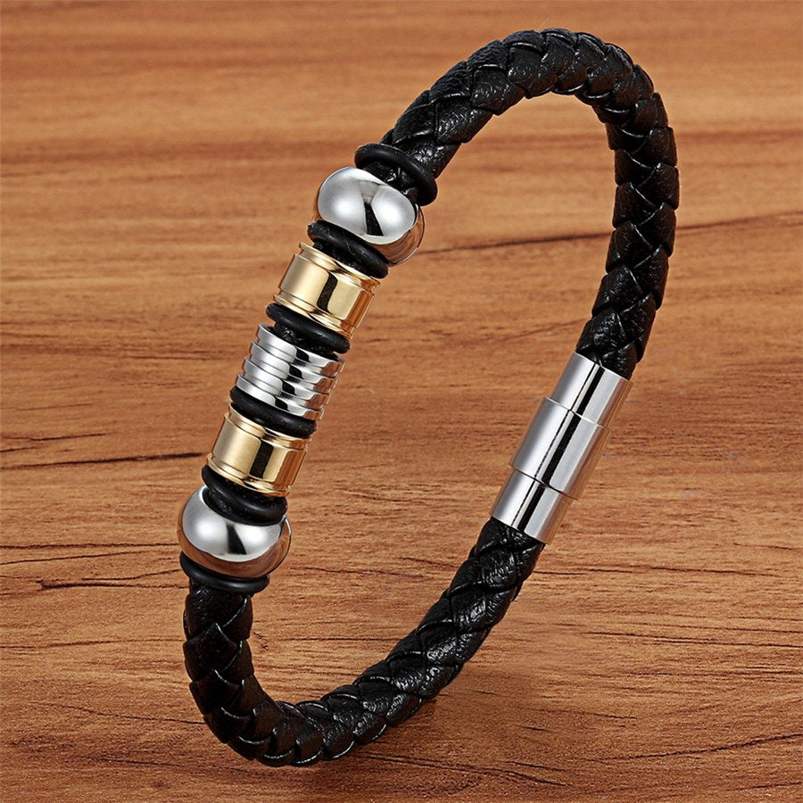 Braided Leather & Stainless Steel Men's bracelet