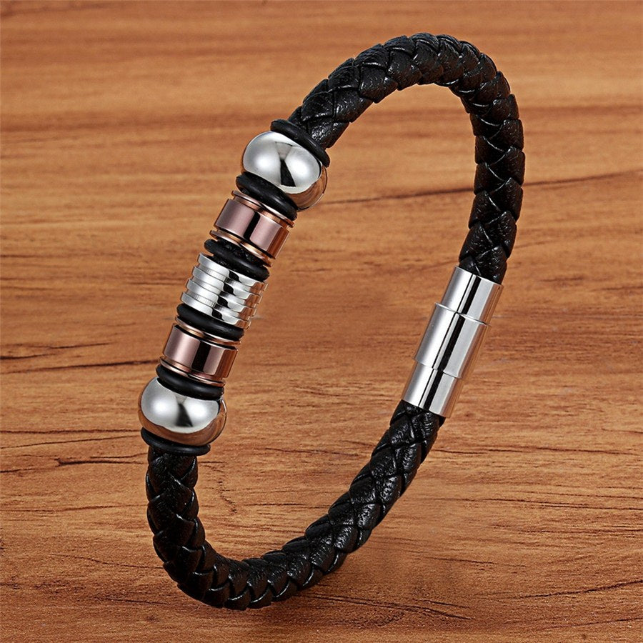 Braided Leather & Stainless Steel Men's bracelet