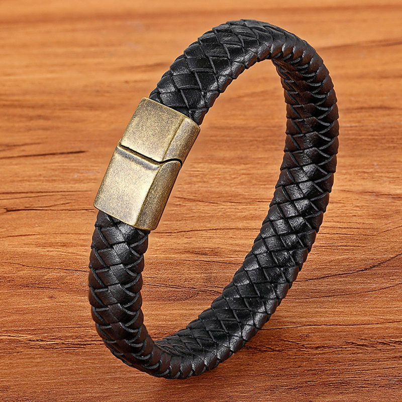 Braided Leather & Stainless Steel Men's bracelet