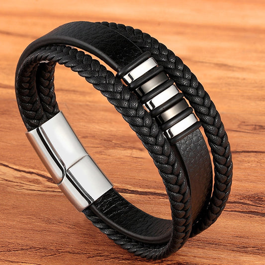 Braided Leather & Stainless Steel Men's bracelet