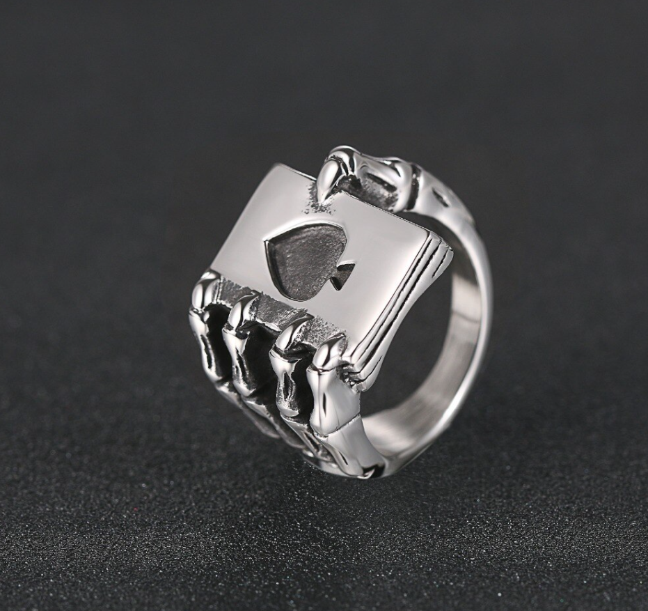 Skull Hand Claw Poker Playing Gothic Ring