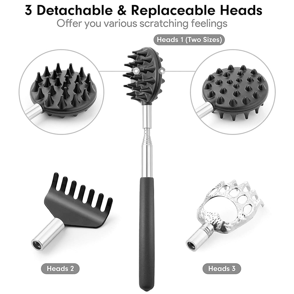 Telescoping Back Scratcher with 3Pcs Detachable Scratching Heads